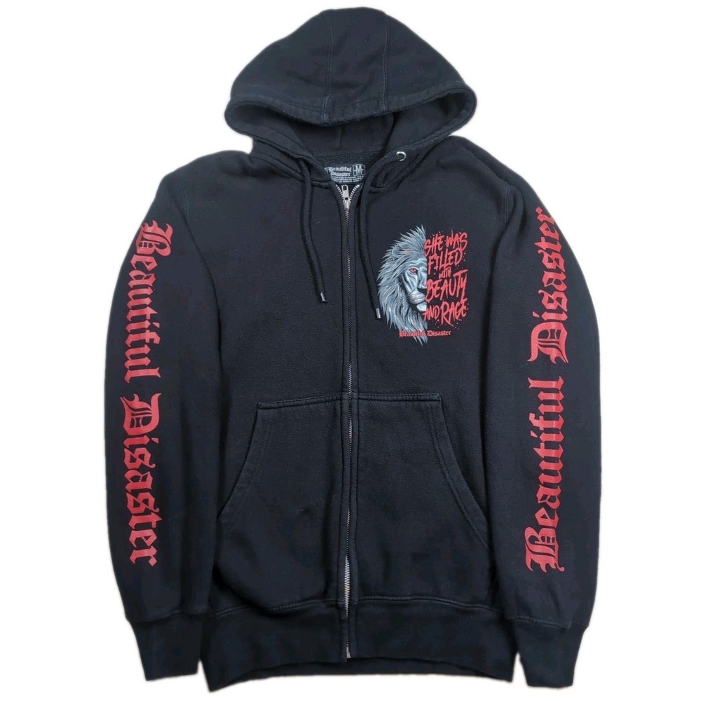 Beautiful Disaster Lion Graphic Full Zip Hoodie Womens Medium